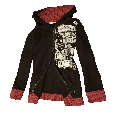 A double zipper hoodie from Putumayo. "Better An Open Enemy Than A False Friend."